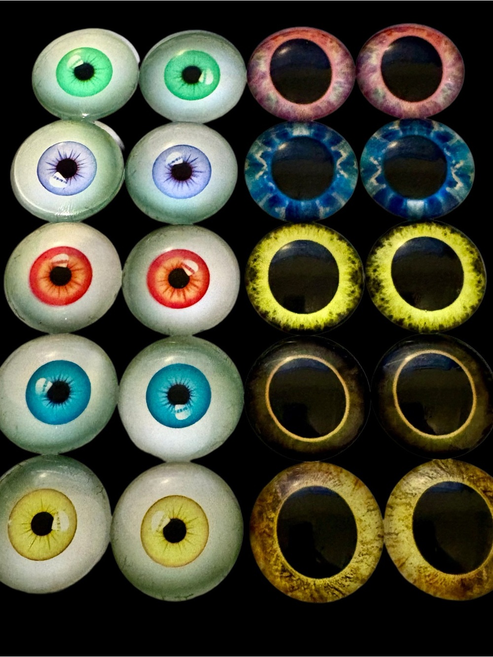 Glass Eyes Flat Backs - Crafting Set of 10